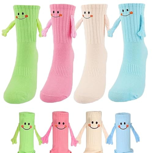 Uoimky Magnetische Socken mit Händen, 4 Paar Lustige Socken Händchen Halten Hand in Hand Socken mit Magnetarmen Funny Socks Geschenke für Paare,Familie, Freunde Geschenkideen