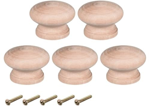 TOP-VIGOR 5Pcs Round Wooden Knobs, 45mm Wood Drawer Pull Handles with Screws, Solid Wood Cabinet Cupboard Wardrobe Furniture Knobs with Painted Finish for Dressers and Tables