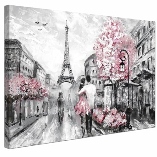 AREDE Bilder Wanddeko auf Leinwand Illustration von Paris Art Decor Wohnzimmer Deko Zimmer Wandbilder Modern Bild | 120 x 80 cm | Fertig zum aufhängen