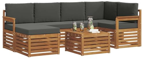 vidaXL Sofagarnituren 7 pcs Natur und Anthrazit Massivholz Akazie, Gartenmöbel, modernes Sofa für draußen, modulare Loungemöbel, langlebige Terrassensitze und Komfort