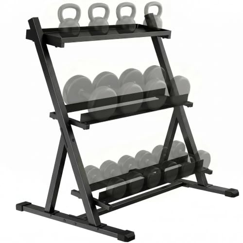 SPORTNOW Verstellbarer Dreistöckiger Hantelständer Max. 200kg Rutschfest | Kurzhantelständer mit Verstellbare Stangen, Robuster Gewichtsständer für Hanteln, Kettlebells, Nur Ständer
