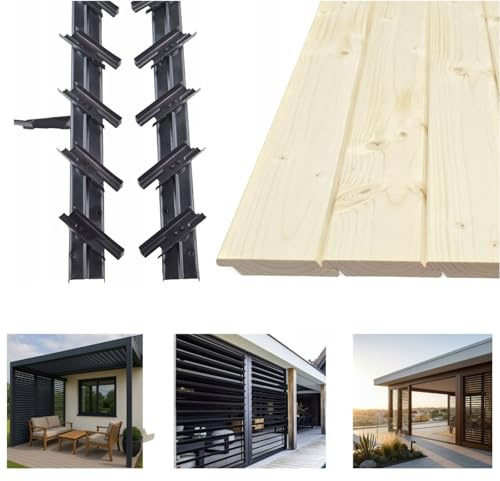 QLS Shutters Sichtschutz Set 100 cm mit 12 Holzlamellen verstellbar | Verstellbares Lamellensystem mit 12 Holzlamellen für Sicht Wind Sonnenschutz Garten Terrasse Pergola
