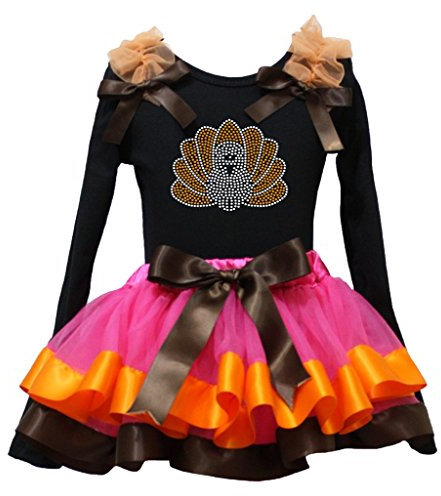 Thanksgiving Robe Strass Turquie Noir L/S Chemise Rose vif Pétale Jupe 1–8Y - Noir - Large