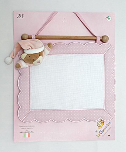 fiocco nascita quadretto rosa da ricamare con orsetto