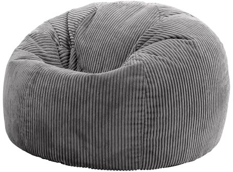 Icon Kingston Sitzsack Cord, Dunkelgrau, Sitzsack Erwachsene mit Füllung, Bean Bag, Cord Sessel, Lounge Sessel, Lounge Stuhl, Schlafzimmer, Wohnzimmer, Wohnzimmer Möbel