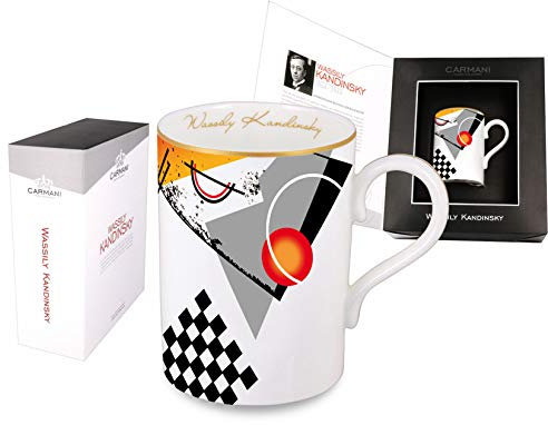 CARMANI - Teetasse, perfekte Keramik-Kaffeetassen aus feinem Knochenporzellan mit Wassily Kandinsky Querlinie, 400 ml