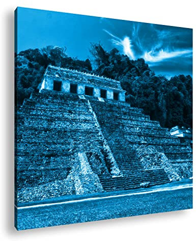 deyoli inspirierender Maya Tempel Format: 40x40 Effekt: Zeichnung als Leinwandbild, Motiv auf Echtholzrahmen, Hochwertiger Digitaldruck mit Rahmen, Kein Poster oder Plakat