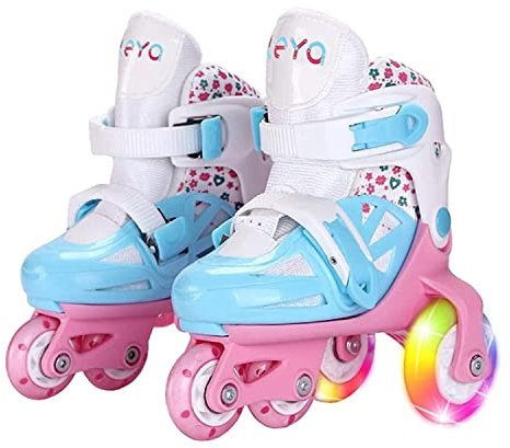 Sumeber Inline Kinder Skates Tri-Linie mit veränderbarer Länge Kid Jungen Mädchen Rollschuhe Outdoor/Indoor (Blau, S(31-34))