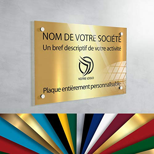 Plaque Professionnelle Troglass Personnalisée - Plaque professionnelle Médecin, Infirmier, Avocat - Dimensions, Couleur, Taille, Texte, Logo personnalisable (Fond Or)