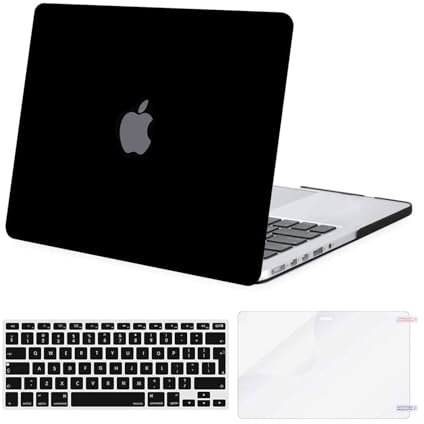 MOSISO Hülle Kompatibel mit MacBook Pro 13 Zoll A1502 A1425 Release 2015-2012, Plastik Hartschale Case & Tastaturschutz & Displayschutz, Schwarz