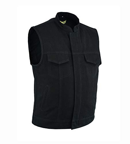 Leatherick Gilet da motociclista da uomo in denim pesante con interno traspirante, gilet da motociclista a doppia chiusura con tasche per il trasporto nascoste (IT, Testo, XL, Regular, Regular, Nero)