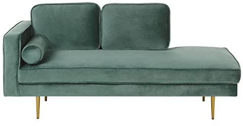 Beliani Chaiselongue Samt mintgrün Links goldenes Gestell mit Nackenrolle Miramas
