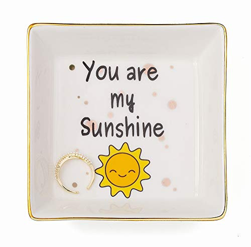 JoycuFF Geburtstagsgeschenke für Ehefrau, Ring, Halsketten, Halter, Schmuckschale, Schwester, Geburtstag, Weihnachten, Geschenk, Schmucktablett für Ohrringe, Halskette, Armband, You Are My Sunshine