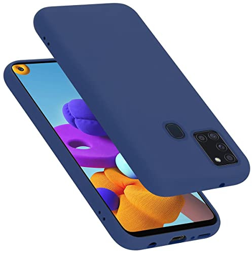 Cadorabo Hülle kompatibel mit Samsung Galaxy A21s Hülle Silikon Handyhülle für Galaxy A21s Case aus flüssigem Silikon- Kratzfeste und stoßfeste dünne TPU Schutzhülle - Liquid BLAU