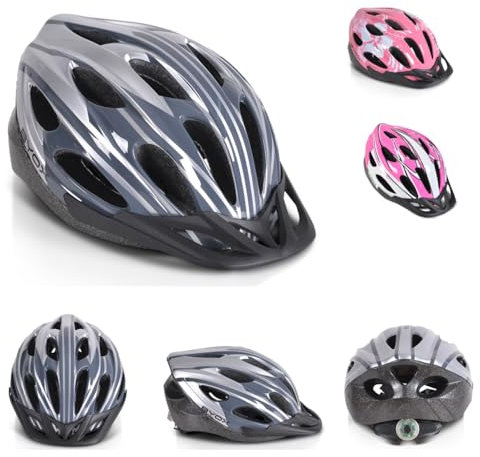 Byox Kinder Schutzhelm Y02, 17 Löcher, Größe M, einstellbar 54-58 cm, LED-Licht, Farbe:grau