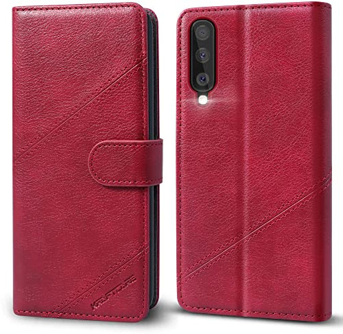 KRAFTCARE Handyhülle für Samsung Galaxy A50 Hülle [Kartenfach] [Standfunktion] Flip Case Leder Stoßfeste Schutzhülle Klapphülle für Samsung A50 Hülle, Weinrot