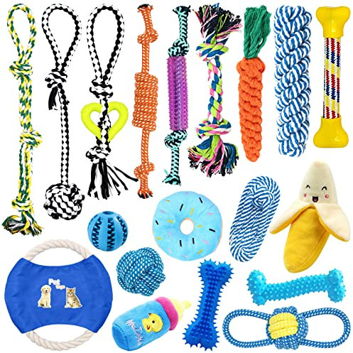 TOPSEAS Hundespielzeug,19 Pcs Welpenspielzeug Set,Natürlicher Baumwolle,Seil Ball Hunde Kauen Spielzeug Set,für kleine Und Mittlere große Hunde Spielzeug