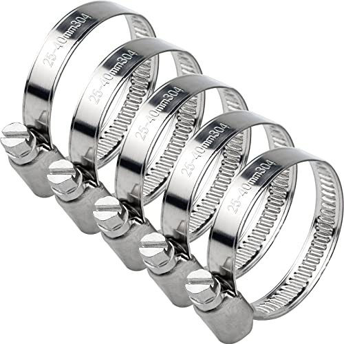 10 Pezzi 25-40mm Fascette Stringitubo Professionali Acciaio inox con Vite Senza Fine, Fascette Metalliche campo, Banda Larga 9 mm