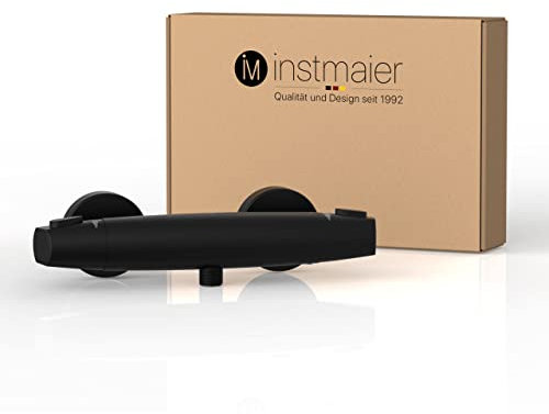 instmaier T1 | Duscharmatur schwarz mit Thermostat | Duschthermostat für Badewanne und Dusche | Wannenarmatur mit Wassersparfunktion | Thermostat Duscharmatur aus Messing | Black | Einfache Montage