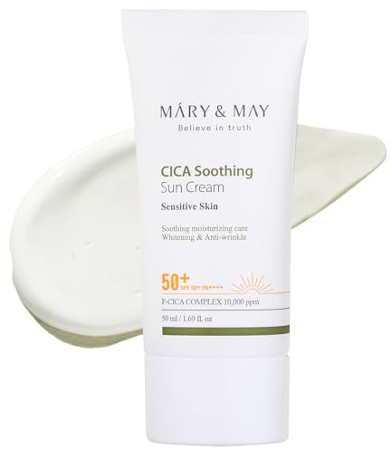 [Mary&May] CICA Soothing Sun Cream SPF50+ PA++++ 1.69 Fl Oz / 50ml | Light Absorption, Non-Sticky SPF, Hydration, No White Cast, Cica Facial, Daily care | Cruelty Free, Vegan