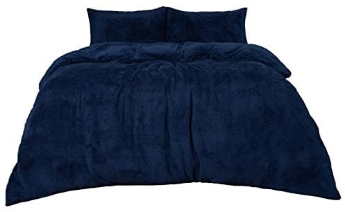 Brentfords Navy Blue Superking Duvet Sets Teddy Fleece, Christmas Duvet Set Super King Size with Pillowcases Winter Bedding Ultra Soft Warm Cosy Super King Duvet Covers