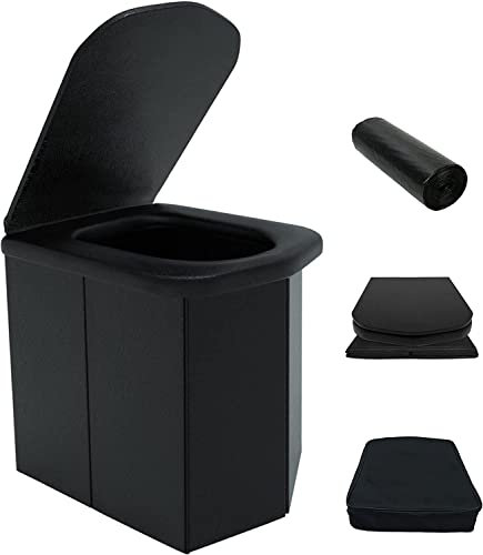 TOONGEEN Campingtoilette Faltbar, Upgrade Campingtoilette XXL Größe, Mobile Camping Toilette WC Klo Klapptoilette für Unterwegs, Notfall, Camping, Staus, Angeln, Festivals (Schwarz)