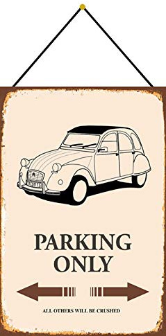 AGDeko® Blechschild 20x30cm Ente 2CV parking only Auto Parkplatz Schild mit Kordel zum Aufhängen