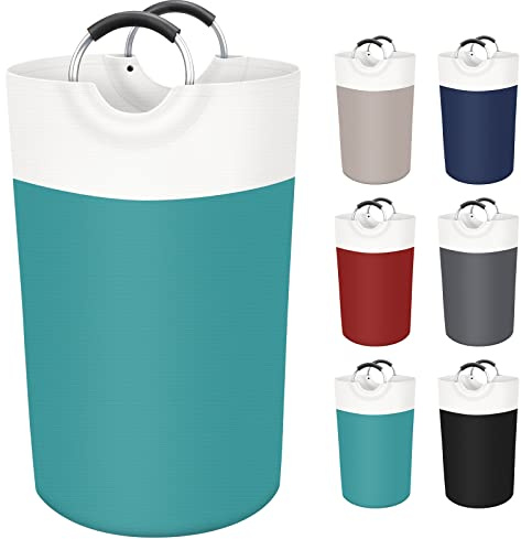BlissTotes Wäschekorb, Wäschekorb, zusammenklappbare Wäschekörbe, schmutzige Kleidung, wasserdichter Wäschekorb mit schaumgeschützten Aluminiumgriffen für Studentenwohnheim, Familie, 90 l (grün)