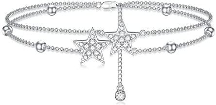 YAFEINI Bracelet de Cheville Étoile en Argent Sterling 925 pour Femme - Réglable, Chaîne de Pied, Bijoux Décontractés pour Plage - Cadeau pour Fille