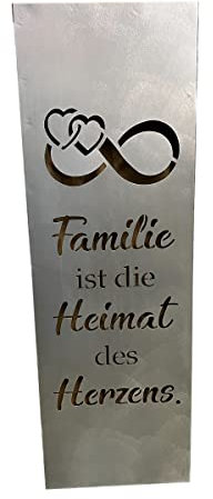BUSDUGA 4184 Metall Wandrelief Familie ist die Heimat des Herzens, 30x90x3cm Wandschild Wandbild Metall