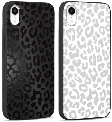 RUMDEY 2 Pack Cute Cheetah Print for Apple iPhone XR 6.1 Inch Phone Case,Luxury Leopard Pattern Design Cases Soft Silicone Slim TPU Shockproof Protective Cover for Women Girls-Black & White