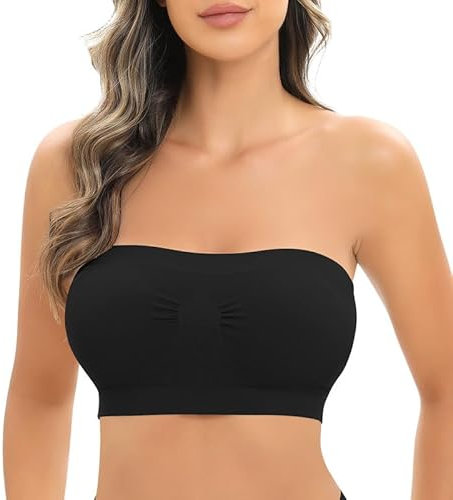 Jiuday Trägerloser BH Gepolstert Bandeau BHS ohne Träger ohne Bügel Nahtloser Seamless Tube Top Bralette für Damen (Schwarz,M)