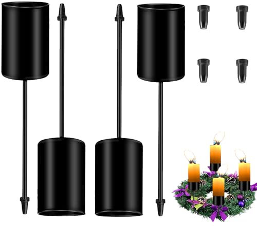Adventskranz Schwarz, 8.5cm Kerzenhalter Stumpenkerzen 4 Stück, Adventskerzenhalter ohne Dorn, Kerzenpick für Adventskranz Weihnachten Tischdeko (B)