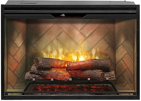 Dimplex Revillusion® 36 Inch Built-in Electric Firebox - Herringbone Brick Background - Includes Realistic Faux Logset, Front Glass Panel, Firebox, and Plug Kit