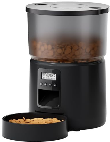Distributeur Croquettes Chat Automatique - Distributeur Croquettes Chat avec Minuterie Programmable - 1-6 Repas par Jour - avec Appuyez sur Le Couvercle et Fonction D'Enregistrement 10s - 3L