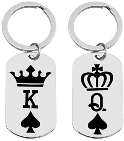 LAFATINA King Queen Crown Heart Spade Charm Key Chain Keychains Retro Modern Style Decor Keyrings for Christmas Valentine Birthday Anniversary