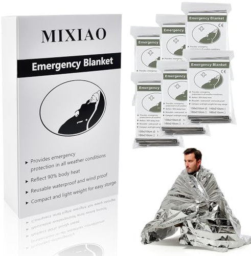 MIXIAO Emergency Foil Thermal Blanket (Pack of 6), Survival Blankets Perfect for Outdoors, Hiking, Survival, Marathons or First Aid (Silver Pack of 6)