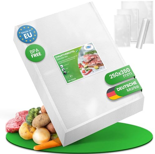 t-plastics [PROFI] Vakuumrolle & Beutel für Lebensmittel - Vakuumbeutel für JEDES Vakuumiergerät, sehr stark & reißfest, BPA-frei, kochfest, Sous Vide Beutel, aromadich (Vakuumbeutel, 25 x 35 cm)