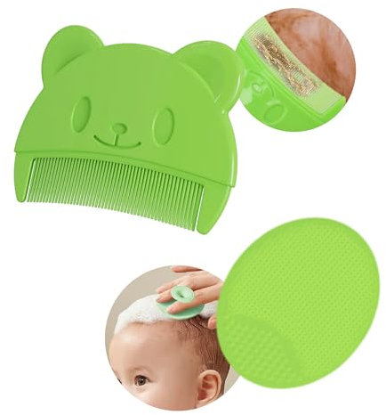 2 Stück kamm und Baby Bürste für milchschorf, Neugeborene Haarkamm, Baby Haarbürste mit weichen Zähnchen, schorfkamm, kamm gegen milchschorf baby Entfernen (Grün – Kamm und Bürste)