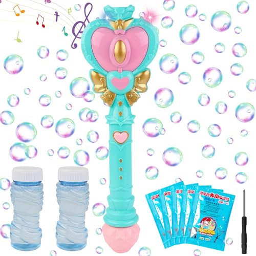 Seifenblasenmaschine für Kinder, Elektrische Seifenblasenstab für Kinder Mädchen, Musik Prinzessin Automatische Bubble Machine, Herzform Seifenblasen Spielzeug für Partys Geburtstag Hochzeit