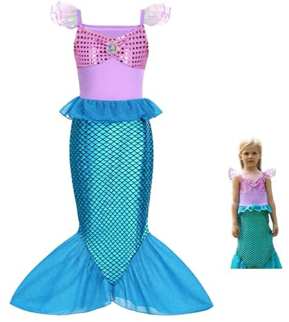 DGUSO Meerjungfrau Kostüm Mädchen Kostüm Meerjungfrau Kinder Meerjungfrauen Kostüm Mädchen Prinzessin Kleid Kinder mit Meerjungfrau Zubehör für Weihnachten Verkleidung Karneval Halloween (120cm)