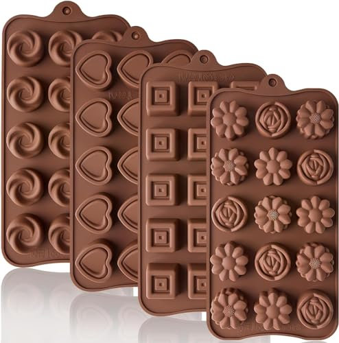 Leslady 4 Stück Silikon Pralinenform, 3D Schokoladen Formen, BPA Frei und Antihaftbeschichtet, für Süßigkeiten, Bonbons, Eiswürfeln