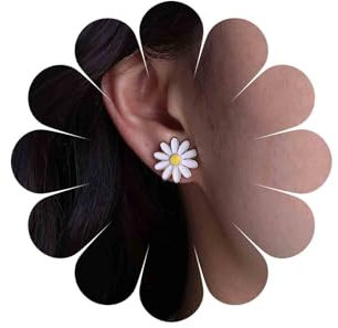 Inateannal Boucles d'oreilles en forme de marguerite blanche boucles d'oreilles à tige en forme de marguerite boucles d'oreilles à clip en forme de fleur de tournesol bijoux pour femmes et filles