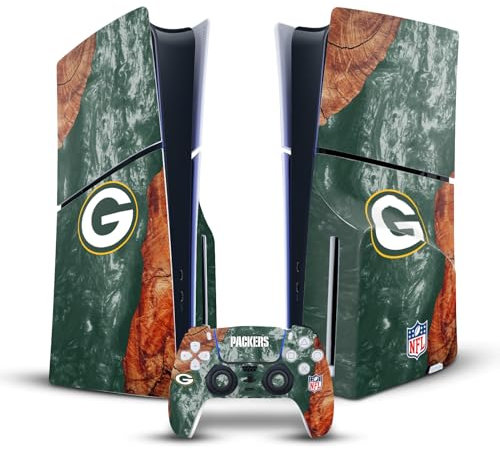 Head Case Designs Offizielle NFL Holz & Harze Green Bay Packers Vinyl Haut Gaming Aufkleber kompatibel mit Sony PlayStation 5 PS5 Slim Disc Edition Console & DualSense Controller