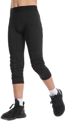 Valcatch Youth Boys Pants with Knee Pads 3/4 Basketball Football Compression Leggings Athletic Sport Workout Capri Tights