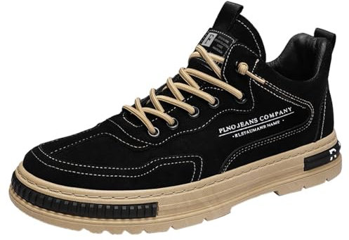 Scarpe casual da uomo, antiscivolo, con suola spessa, scarpe da lavoro da uomo, stile militare casual, con lacci, alla moda, per passeggiate all'aperto, comode, in pelle PU, scarpe da ginnastica da