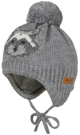 maximo Mini Boy-Mütze, ausgenäht Intarsie Waschbär, Pompon, Futter Made in Germany