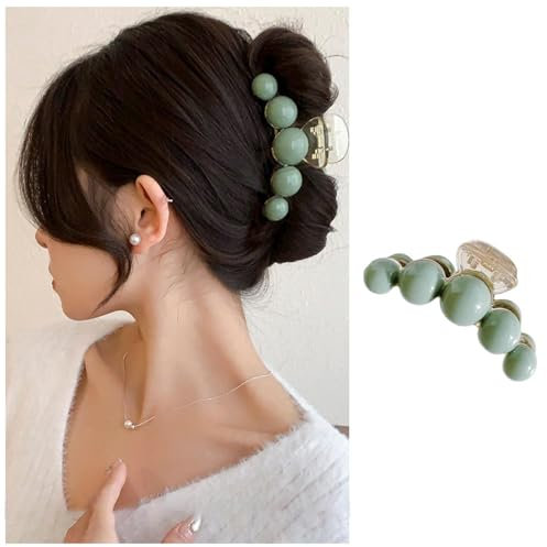 Dervivea Pince À Cheveux En Perles Acryliques Pince À Cheveux En Perles Vertes Grande Pince À Cheveux Solide Et Antidérapante Pince À Cheveux En Perles Énorme Pince À Cheveux Épaisse Pince