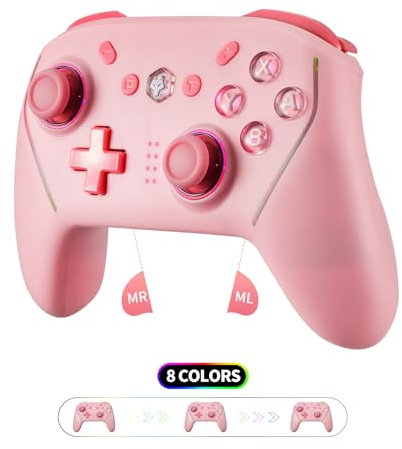 NBCP Controller für Switch, kabelloser Pro Controller für Switch Lite, Switch Remote-Gamepad Joystick, Dual VibrationGyro/Vibration/Turbo/NFC/Wake-Up/Screenshot (Rosa)