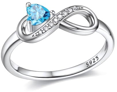 925 Sterling Silber Unendlichkeit Herz Blauer Topas Ring für Damen, Weihnachten Ringe Verlobungsring Hochzeitsring für Mutter Frauen,Ringgröße 57(18.1)